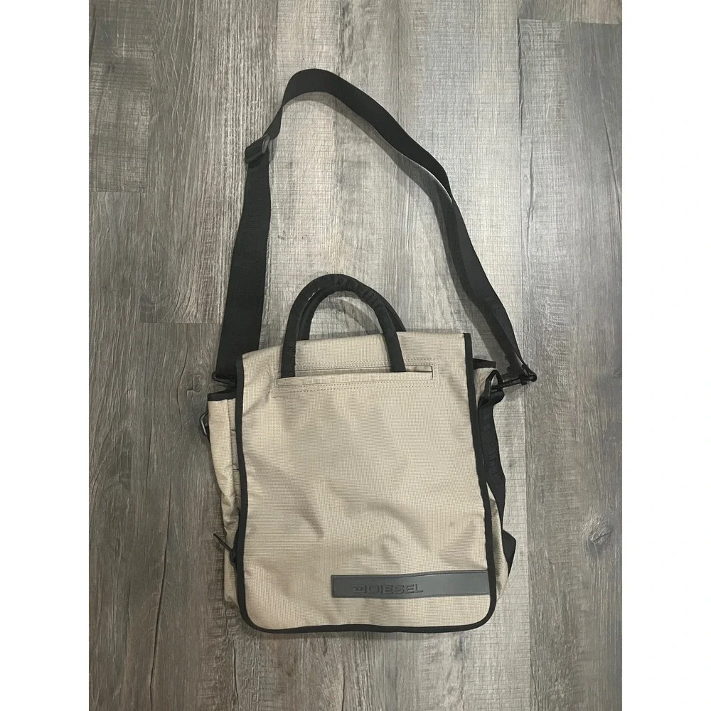Diesel Tan Black Technical Nylon Messenger Bag Crossbody Laptop Travel Utility